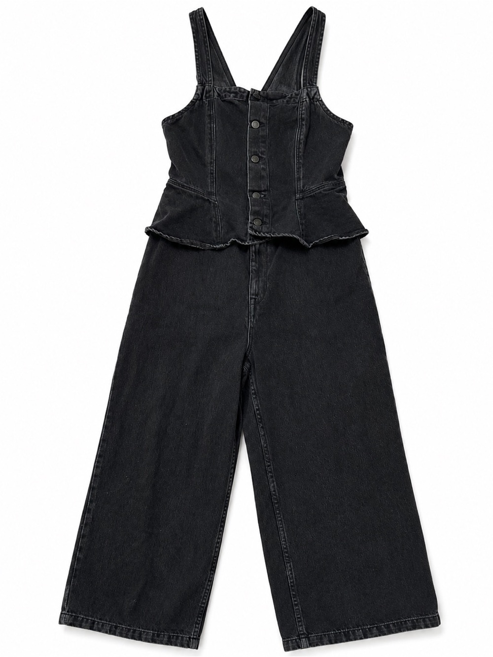 Free People Washed Black Denim Lace-Up Back Jumpsuit size large